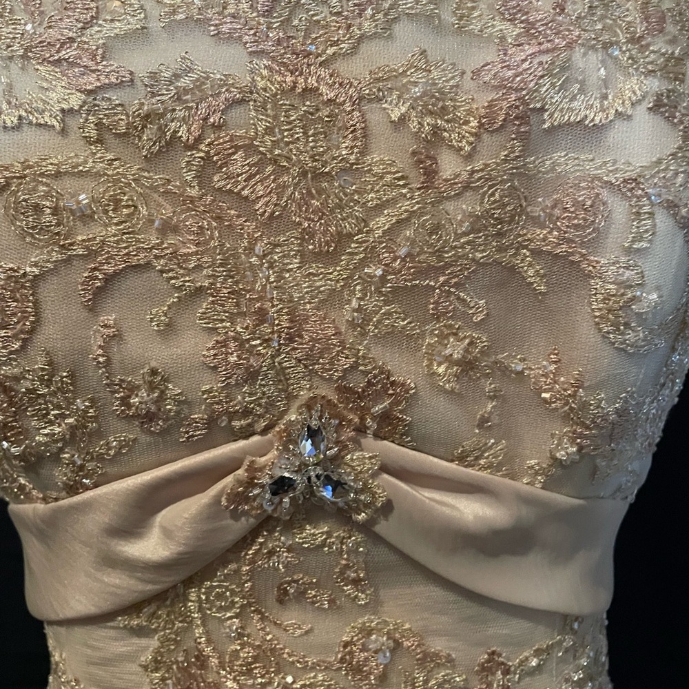 Designer Gold Asymmetrical Strapless Bridal Gown Couture Maggie Sottera 8 NEW - Picture 3 of 13